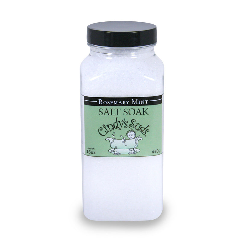 Cindy's Suds Rosemary Mint Salt Soak, 16 oz, 100% Natural