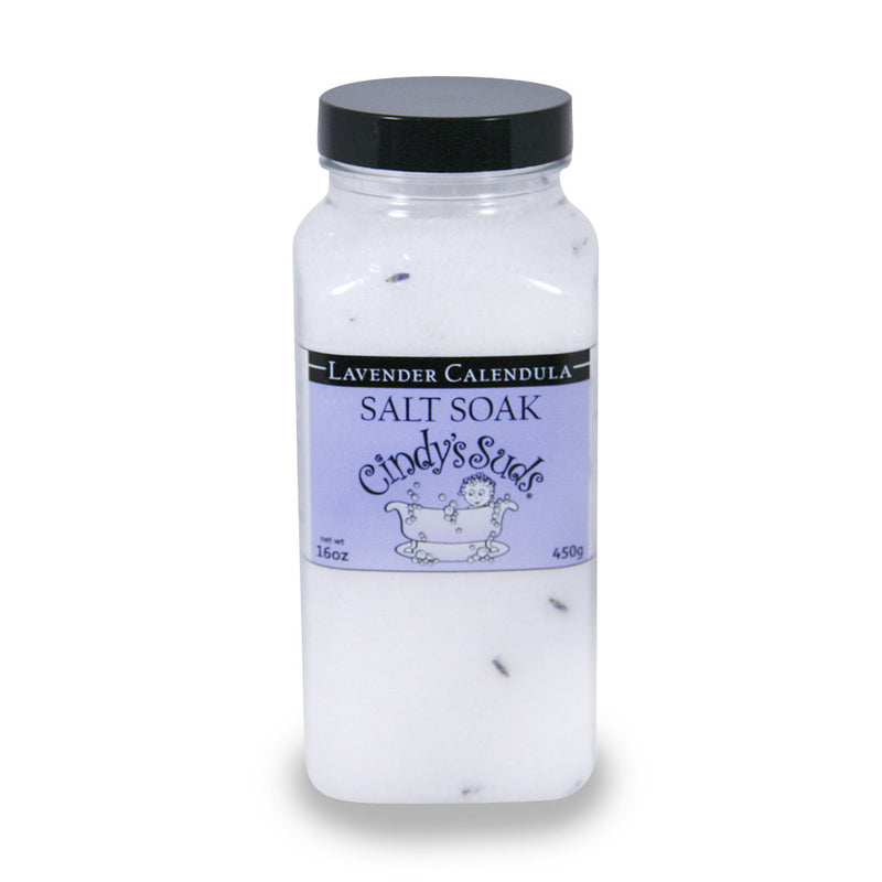 Cindy's Suds Lavender Calendula Salt Soak, 16 oz, 100% Natural